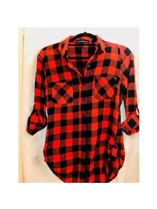 Derek Heart Tops - Buffalo Plaid Red and Black Button Down Flannel Shirt S